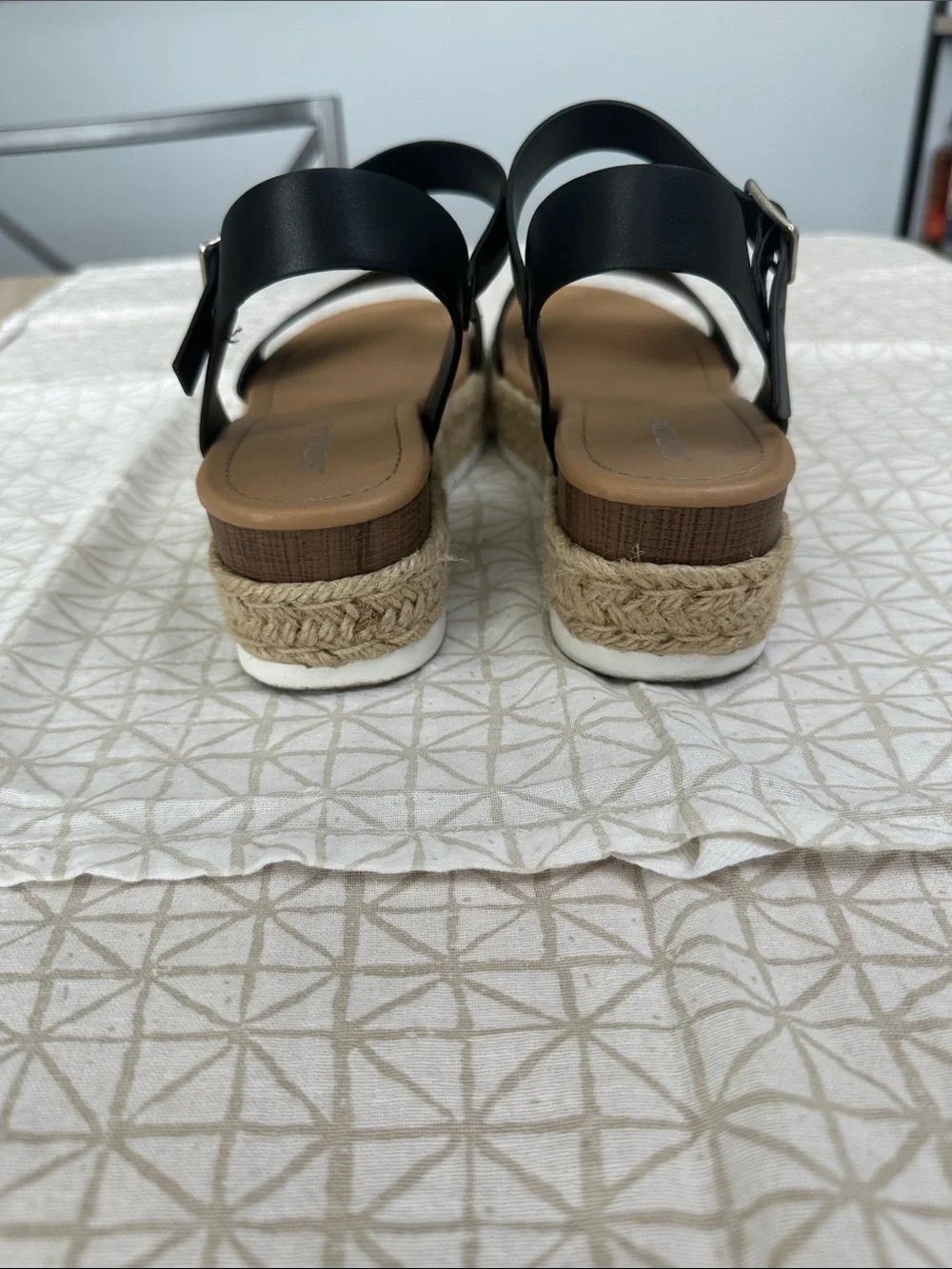 Soda Black Platform Espadrille Sandals with Tan Insole